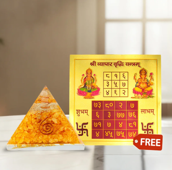 Citrine Pyramid with FREE Vyapppar Vridhi Yantra 6*6 Inch